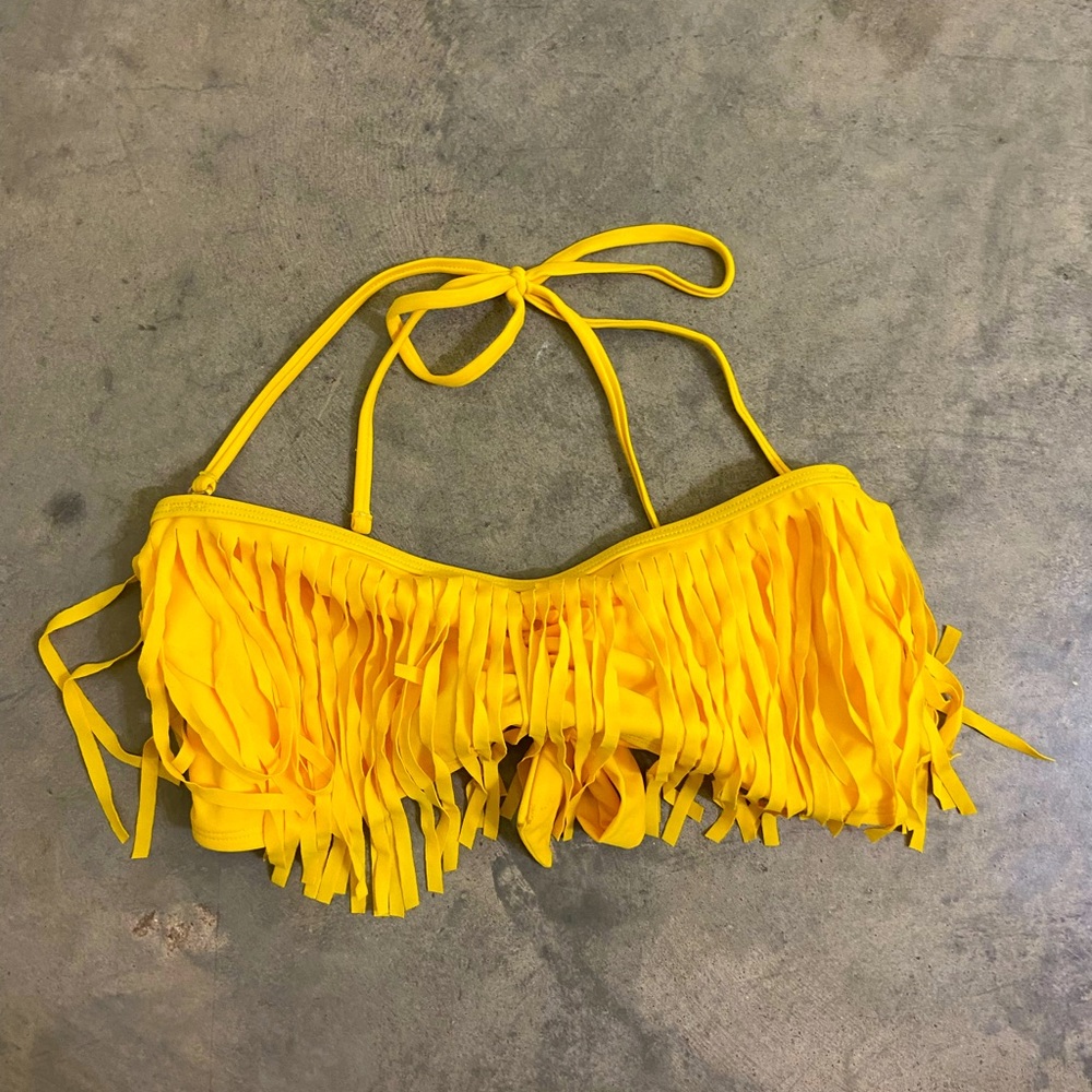 Yellow tassel bikini top